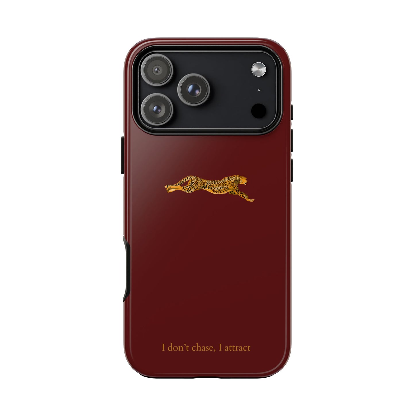 Leopard Cherry Red Phone Case — Aesthetic Stylish Tough Case—luxury iPhone case "I don't chase I attract"