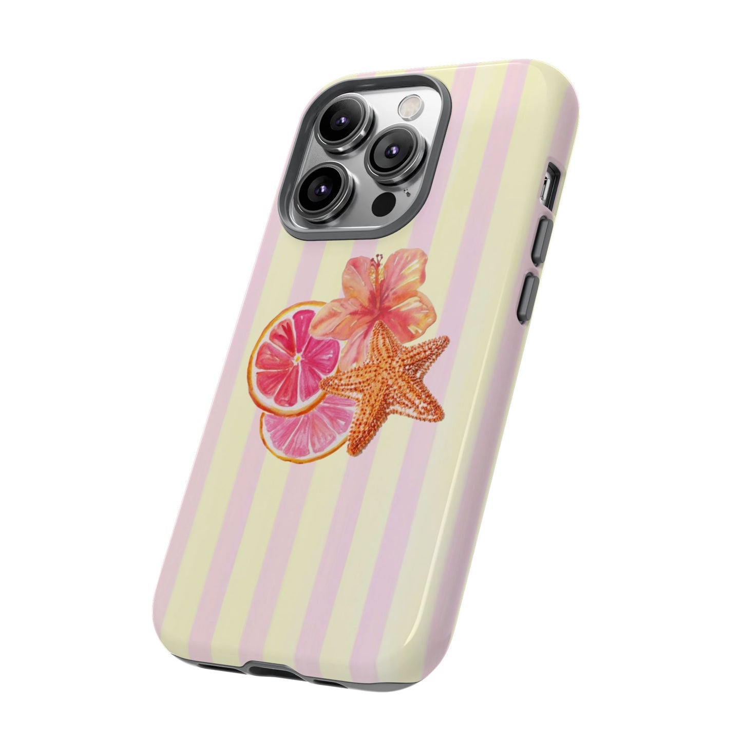 Pink Striped Tropical Starfish Phone Case — Summer Beachy iPhone Cover