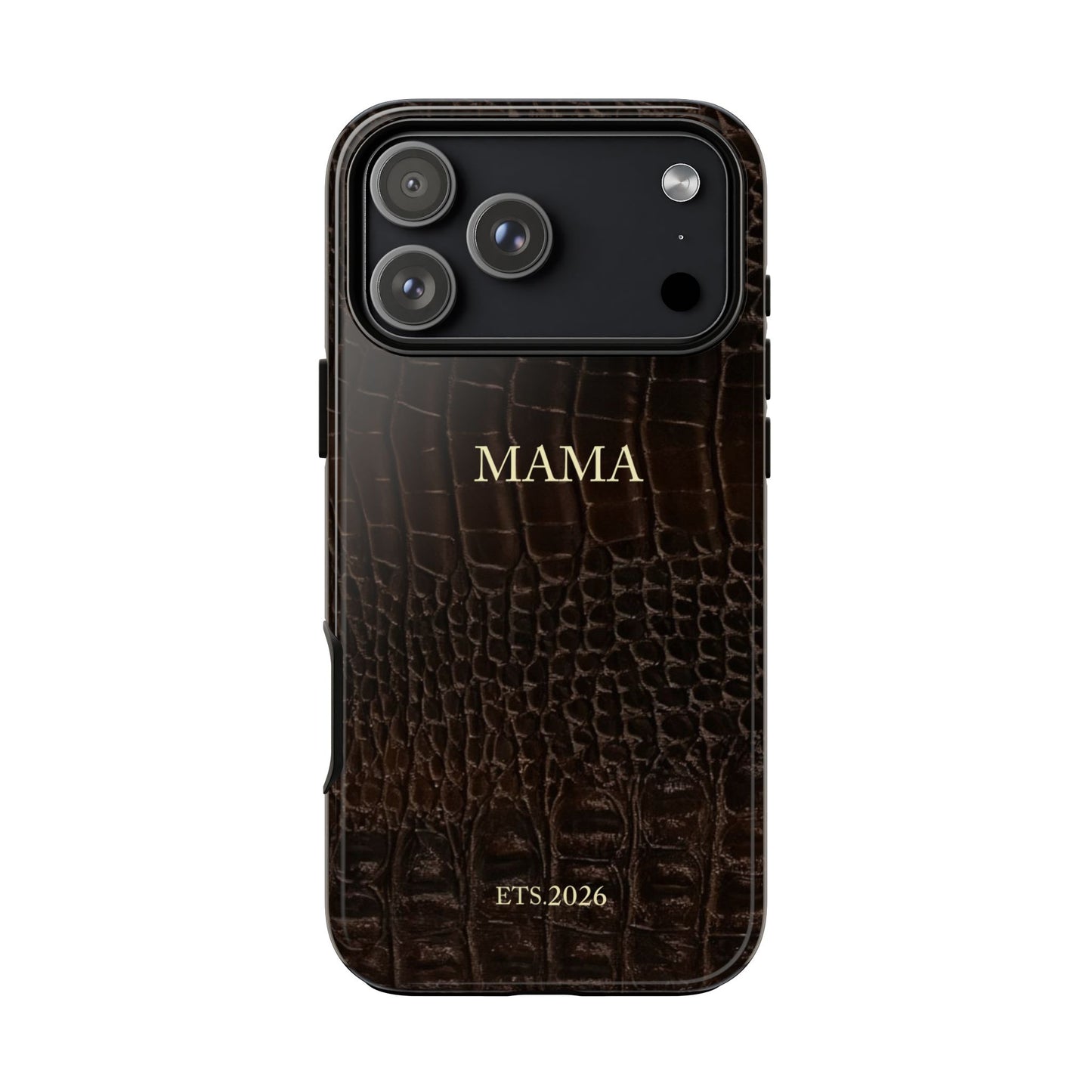 Mama Croc Leather-Texture Tough Phone Case — Personalized EST.2026