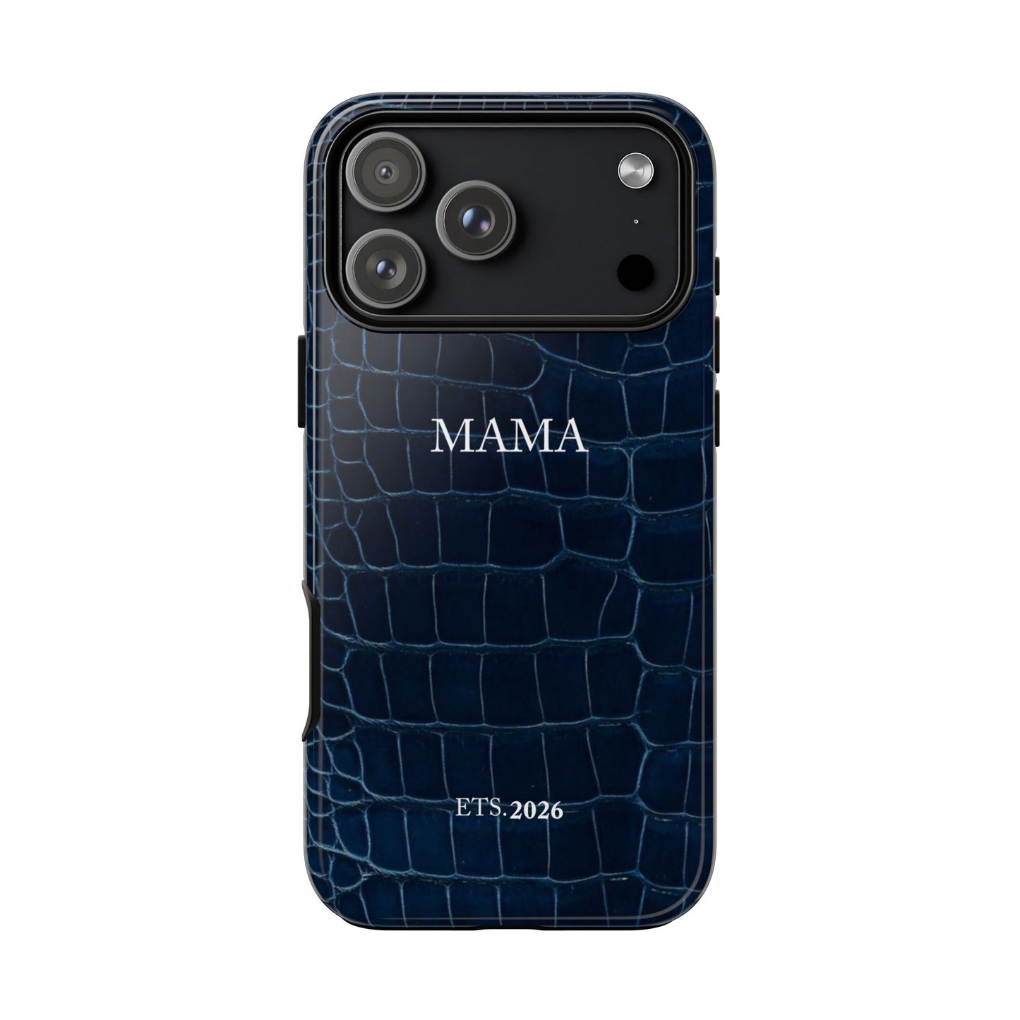 Personalized Mama Navy Croc Leather-Texture Tough Phone Case — EST.2026