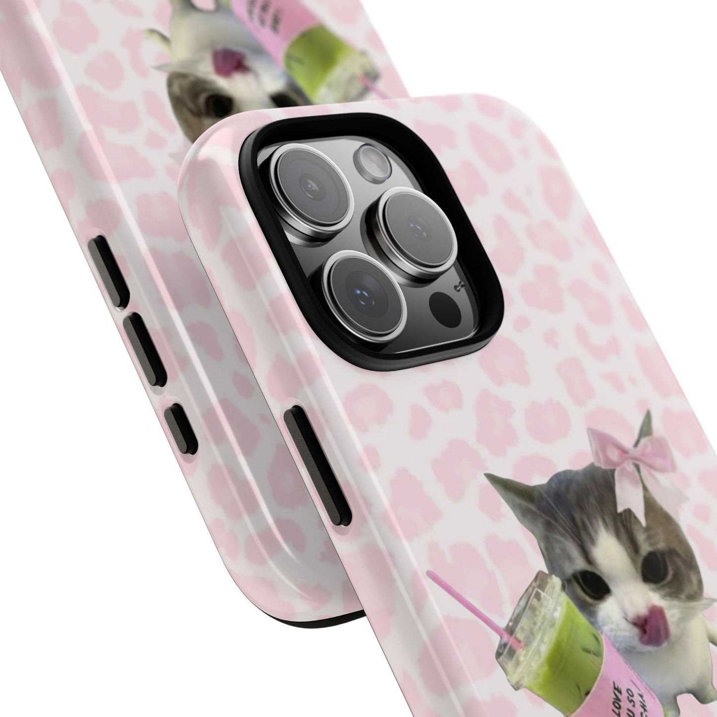Matcha Lover Cat Phone Case – Cute Pink Aesthetic iPhone Case for Girls