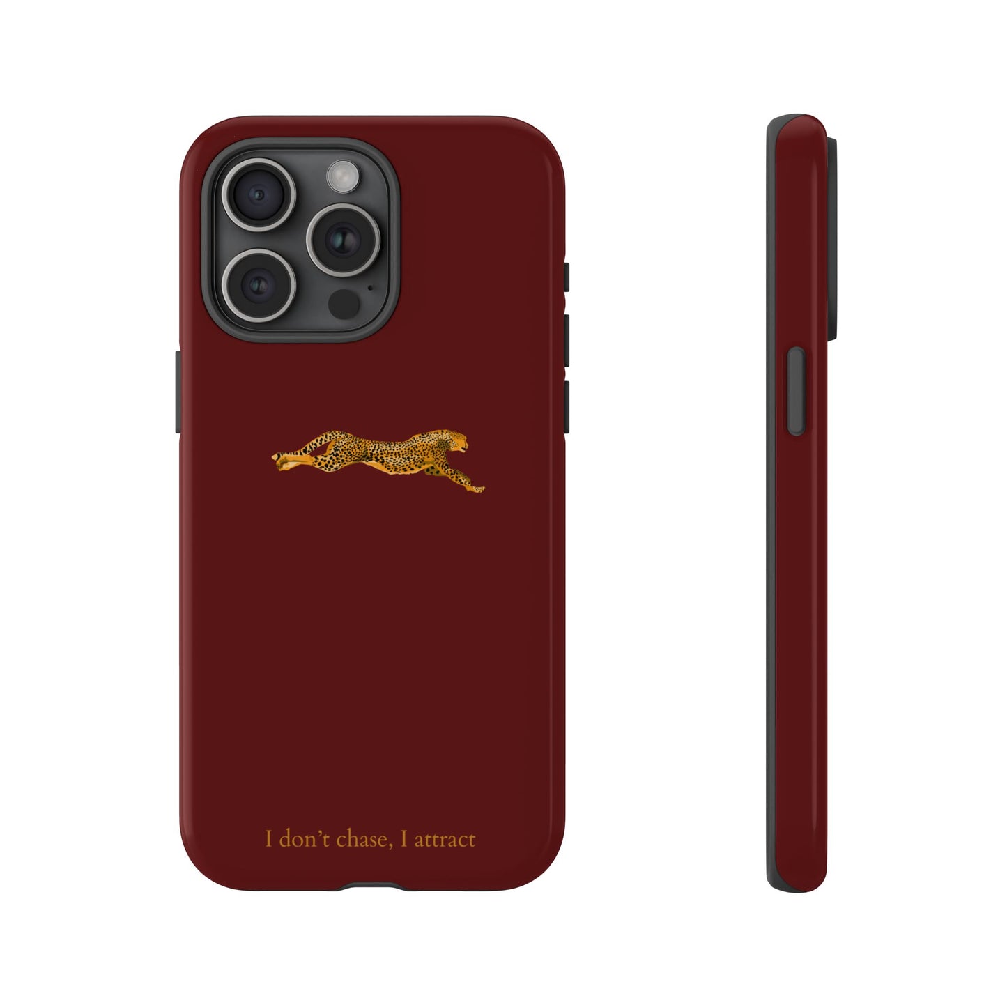 Leopard Cherry Red Phone Case — Aesthetic Stylish Tough Case—luxury iPhone case "I don't chase I attract"