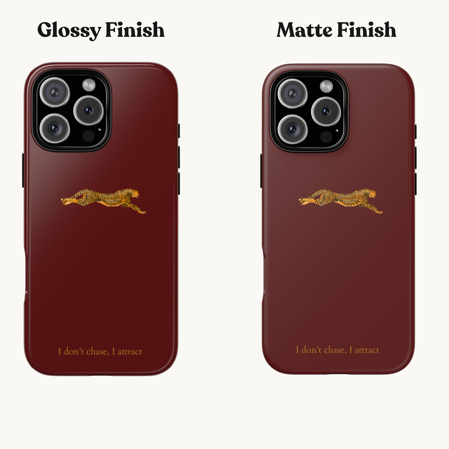 Leopard Cherry Red Phone Case — Aesthetic Stylish Tough Case—luxury iPhone case "I don't chase I attract"